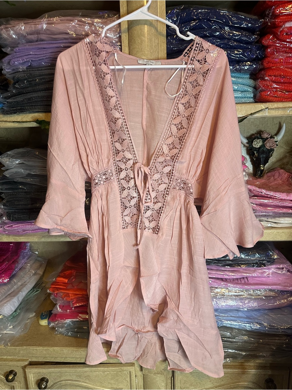 Love Tree Dusty Pink Lace-Accent Duster